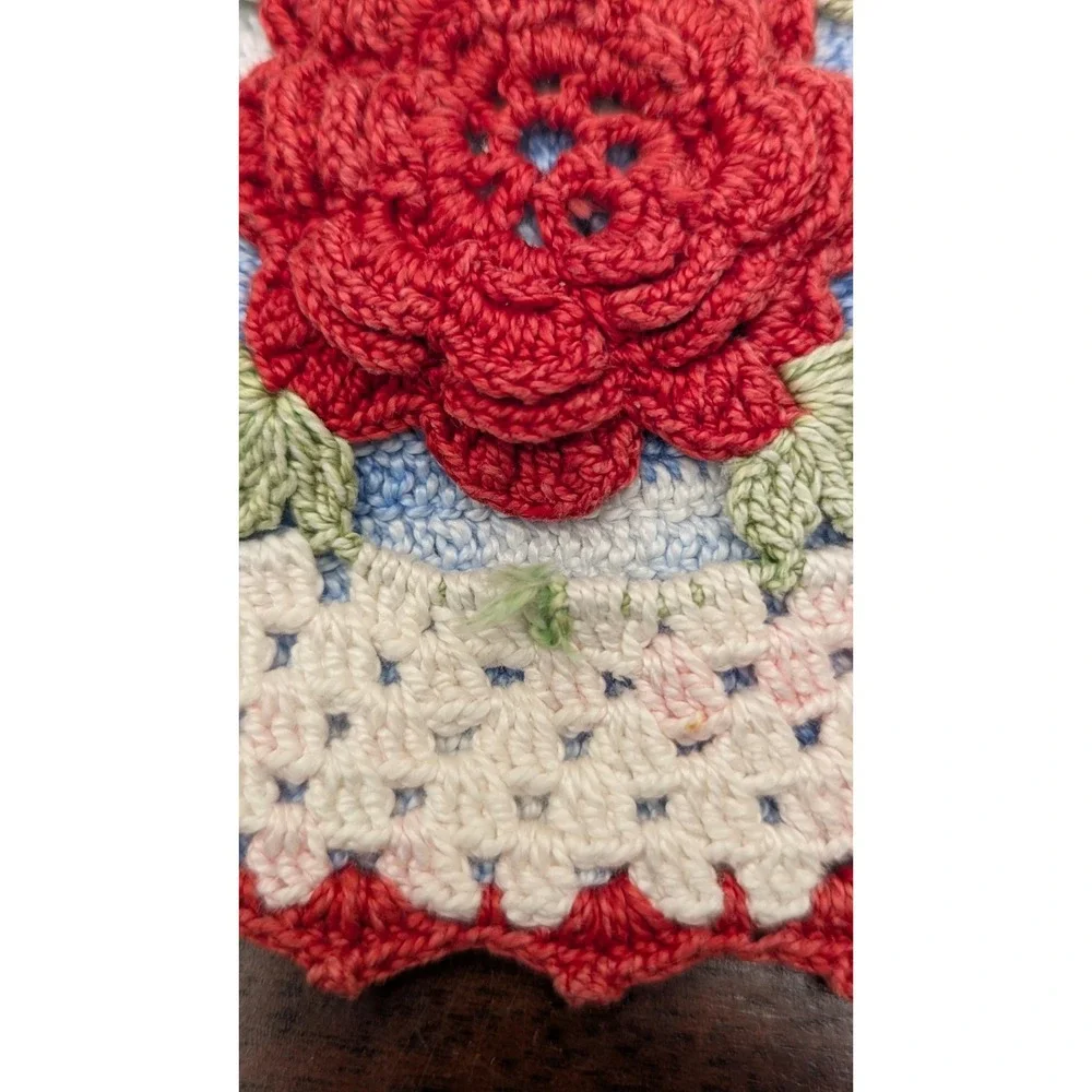 Vintage Handmade Crochet Potholders Lot of 3 Farmhouse Cottage Kitchen